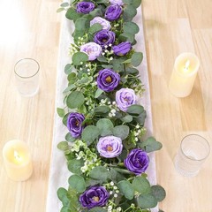 2 Pack 13Ft Artificial Eucalyptus Flower Garland with Purple Roses, Fake Rose