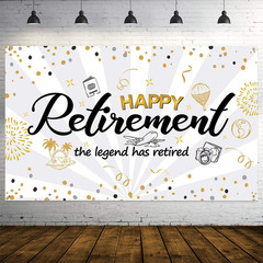 Happy Retirement Party Decor Black Gold Extra Large Backdrop Banner 7x5ft Photos