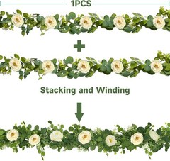 4 Packs 24FT Artificial Eucalyptus Flower Garland with White Camellias, Faux