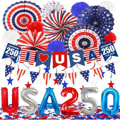 4th of July Decorations 250th, Patriotic Red White and Blue 250th Anniversary