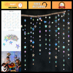 Iridescent Star Garland 156ft – Holographic Streamer Banner for Space Birthday P