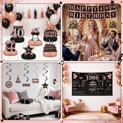 40th Birthday Decorations for Women, Rose Gold 1986 Happy