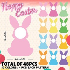 48 PCS Colorful Spring Easter Bunny Shape Paper Cutouts 100 Glue Points DIY