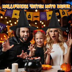 12PCS Halloween Black Witch Hats Hanging Decor Yard Party Outdoor 328FT Rope