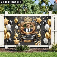 1pc 2D Crown Star Balloon Personalized Mens Birthday Poster Custom Name Photo❀