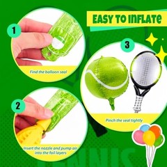12 Pcs 4d Tennis Balloons Sets, 22in 4d Tennis Balloons & 25in Racket Balloon,