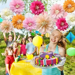 12 Pcs 8″ 10″ White Yellow Paper Pom Poms Tissue Paper Flowers Decor