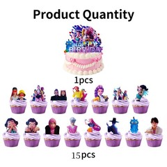 16Pcs Cute Anime Cake Decorations with 15pcs Cupcake Toppers, 1pcs Happy Birt…