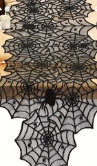 Halloween Spider Web Table Runner 72″ 6 Led Lit Pumpkins Purple Black Orange