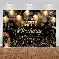 Glittery Black Gold Birthday Party Backdrop 5x3ft for Captivating Photos
