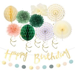 Olive Green Cream White Birthday Party Kits for Wall Decor, 17 Pcs