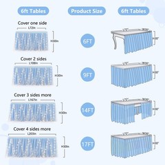 17FT Light Blue Tulle Table Skirt for Rectangle or Round Tables Ruffle Tulle …