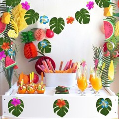 60 Pcs Tropical Party Decorations Leaves Flowers for Hawaiian Luau Jungle Bea…
