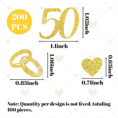 200Pcs 50Th Anniversary Decorations, 50Th Wedding Anniversarys Decorations, Gold