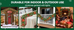 Christmas Garland with Lights 9FT Timer Prelit Garland Battery Operated Outdoor