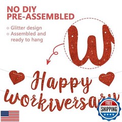 RICHHHA Red Glitter Happy Workiversary Banner – NO DIY -Red Work Anniversary