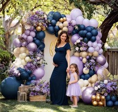 Navy Blue Purple Balloon Arch Double Dark Blue Pastel Lavender White Sand Ivo…