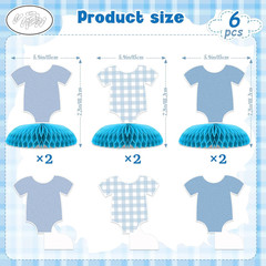 6 Pcs Blue Bodysuit Party Decorations, Blue Gingham Honeycomb Centerpieces, Birt