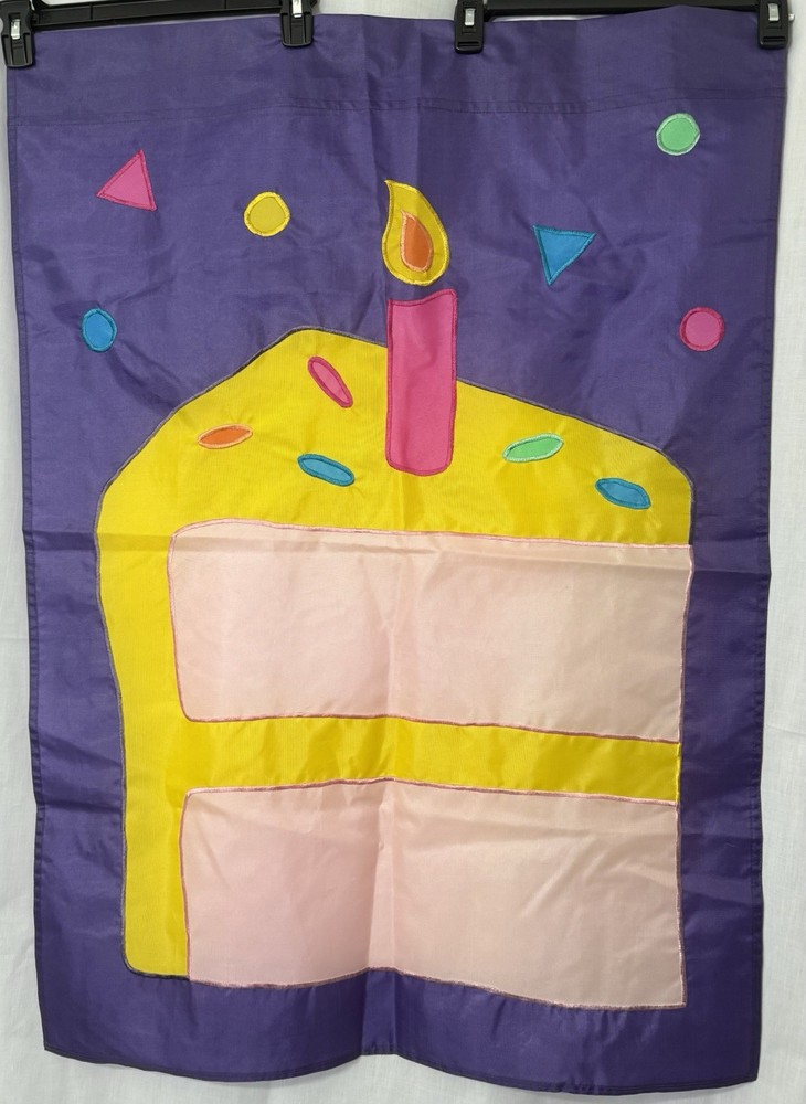 Large Birthday Banner Flag Purple Cake Candle Celebration Outdoors B-day EUC