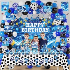 FrozzlyFun Soccer Party Decorations for Boys, 173Pcs Blue Soccer Ball Bday Pa…