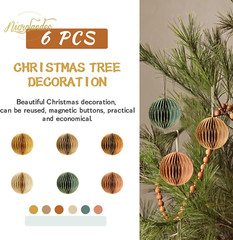 Christmas Hanging Decorations, 6 PCS Nature round Glitter Edge Paper Honeycomb O