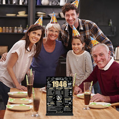 Black Gold 80Th Birthday Decorations Back in 1946 Table Sign for Women Men, Two-