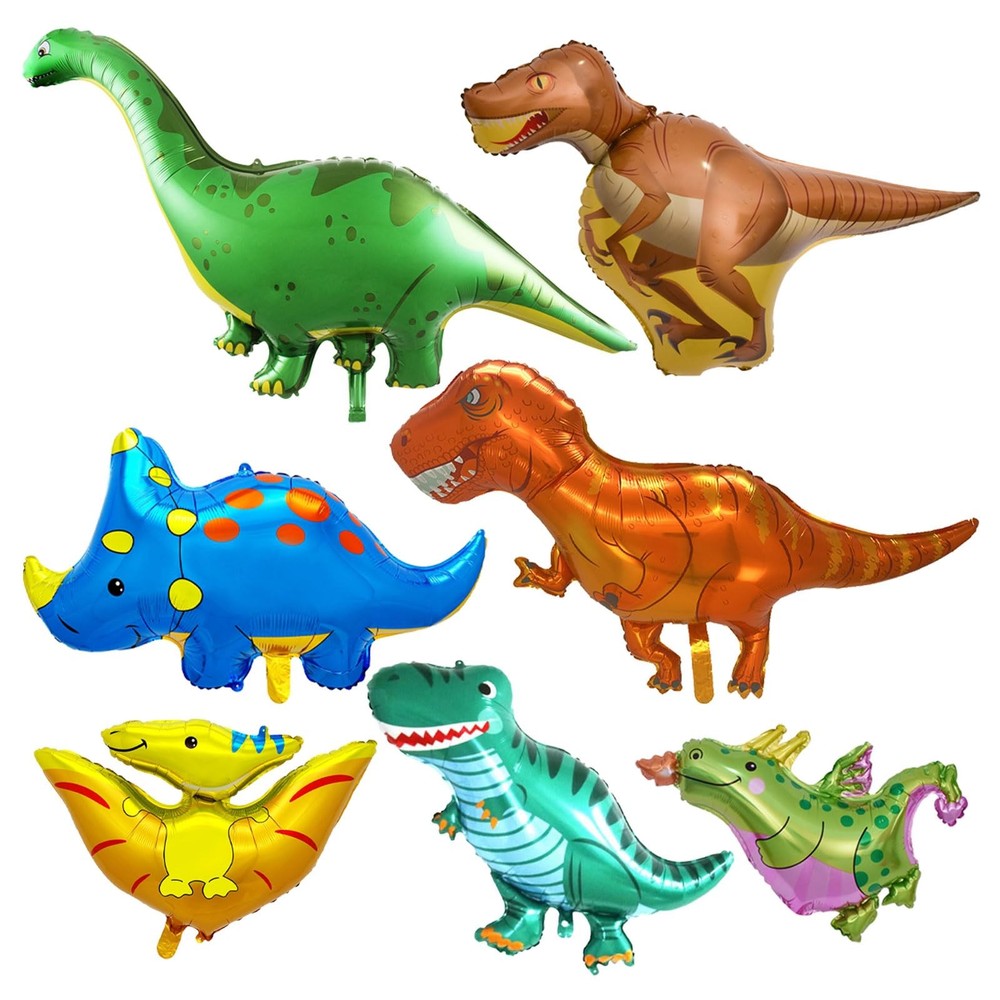7 Pcs Dinosaur Foil Balloons Dino Decorations 46 Inch Large Mylar Helium Dino…