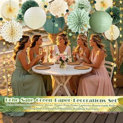 Boho Decorations Set, Sage Green Party Decorations Set, Boho Neutral Baby Sho…