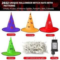 8 Hanging Glowing Wich Hat lights Halloween decoration for Party Outdoor Indoor