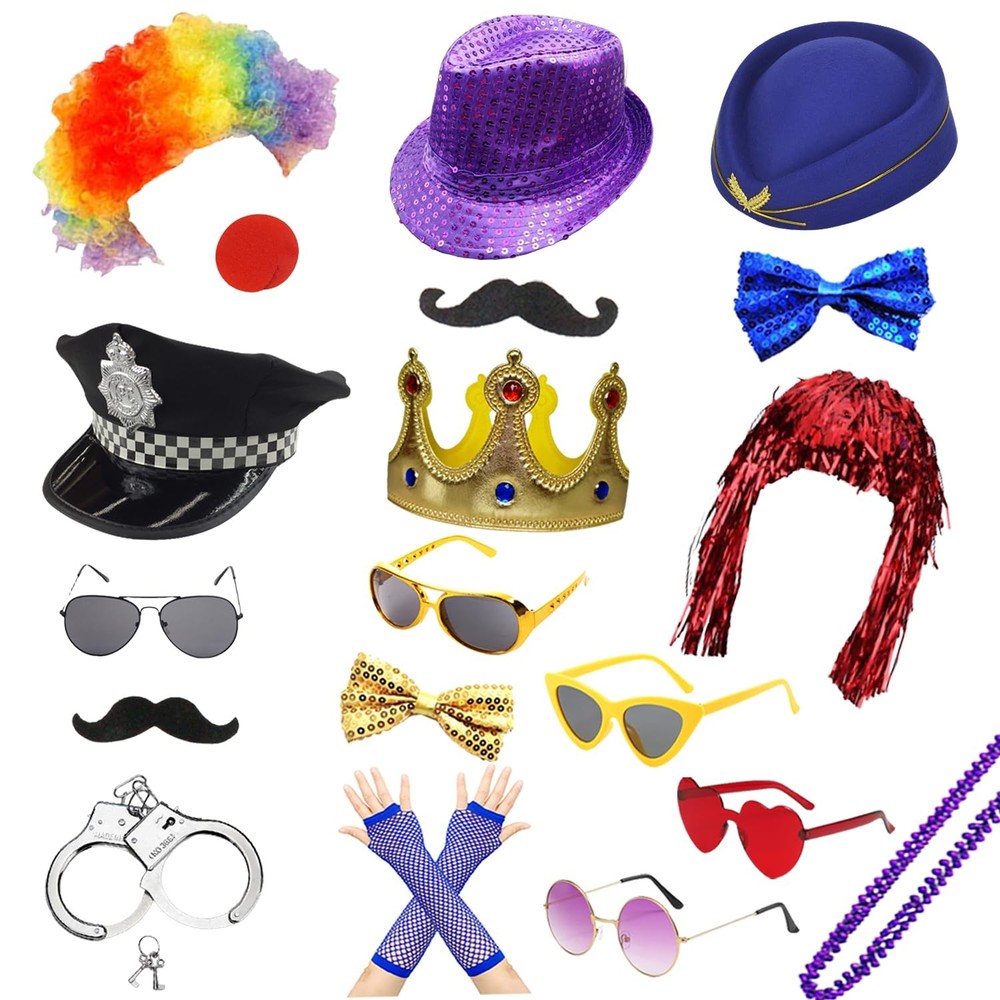21 Pcs Funny Party Photo Booth Props Set for Adults Assorted Dress Up Costume…