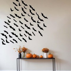 100pc 3D Halloween Bat Wall Decor Glow in Dark Fangs Indoor Outdoor Party