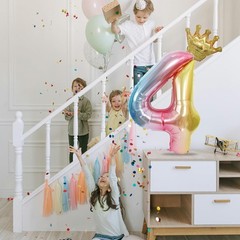 40 Inch Rainbow Number 3 Balloon with Crown- Giant Gradient Foil Balloon for …