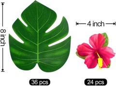 Vibrant 60PC Artificial Hibiscus & Palm Leaves for Tropical Celebration Decor