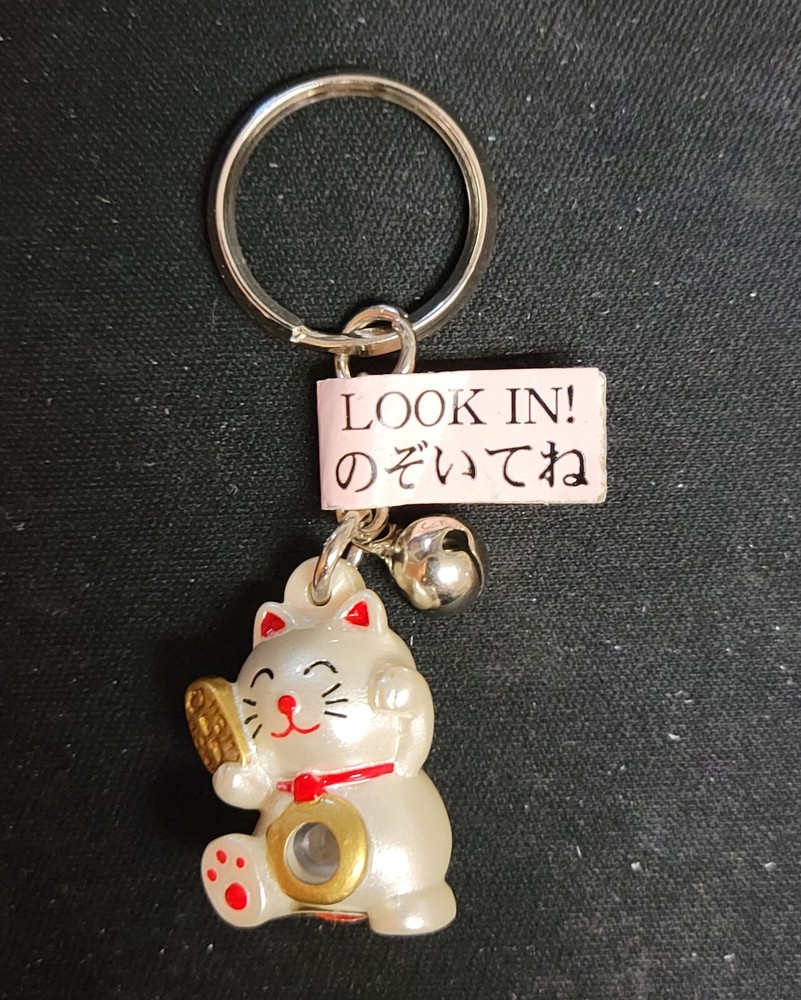 Japanese Netsuke Phone Keychain Bell Charm Maneki Neko Lucky Cat Made in Japan