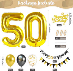 50Th Birthday Decorations Kit for Him Men Her Women Black Gold Complete Set | El