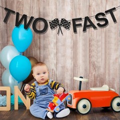 TWO FAST Happy Birthday Banner, Themed Party Supplies as the picture shows
