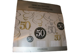 2pks 50TH HAPPY BIRTHDAY DECORATING KIT HANGING FANS SWIRLS GOLD (B195)