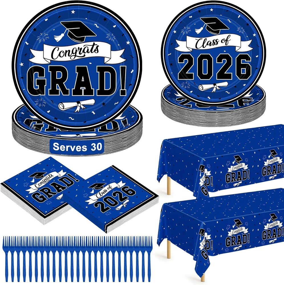 122 Pcs 2026 Graduation Decorations Serves 30, Graduation Party Plates and Napki