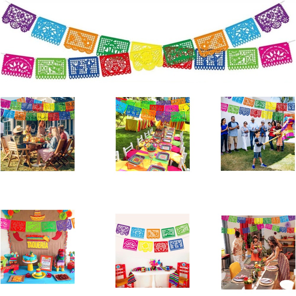 6 Pack 108 Feet Mexican Party Banners Set 12 Traditional Designs for Decoration