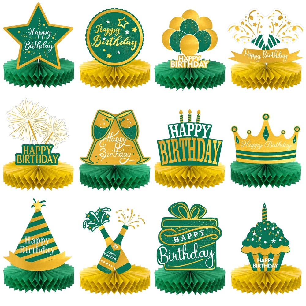 12 Pcs Green and Gold Decorations Table Decoration Happy Desktop Decoration H…