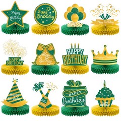 12 Pcs Green and Gold Decorations Table Decoration Happy Desktop Decoration H…