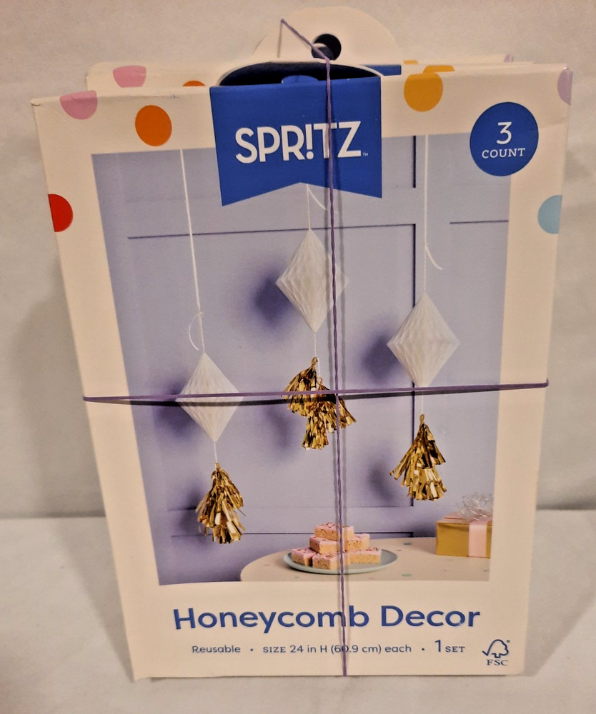 SPRITZ HONEYCOMB REUSABLE DECOR FOR PARTIES 4 BOXES 12 DECORS TOTAL BRAND NEW