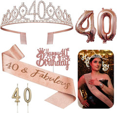 40Th Birthday Decorations for Her – 5Pcs Gifts Including 40Th Tiara Crown, Sa…