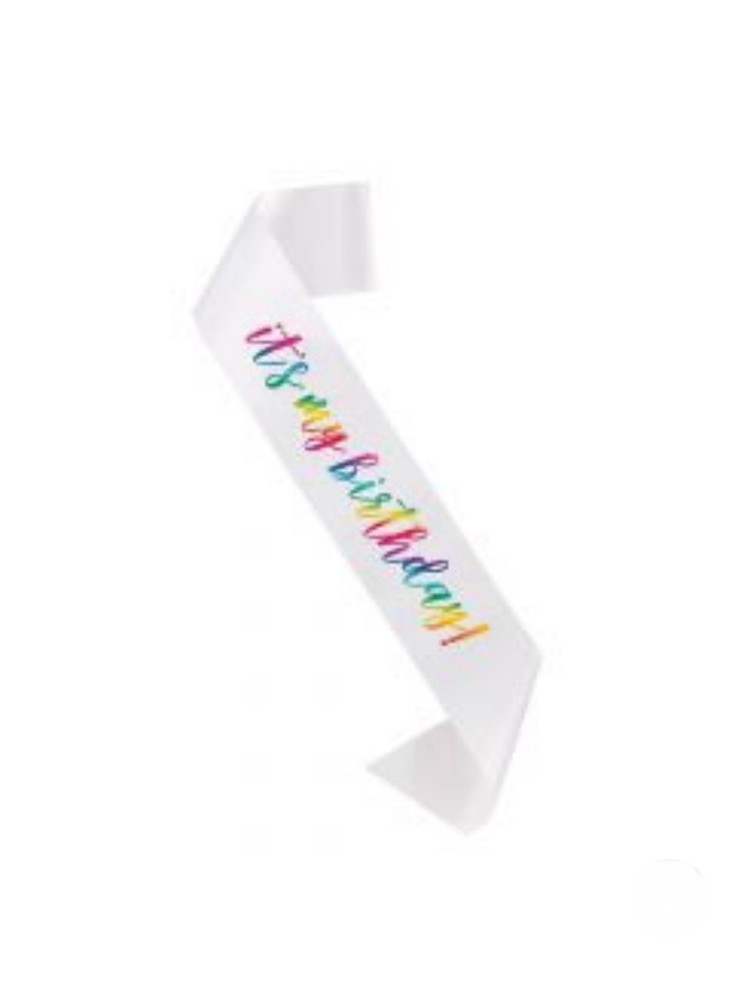 «It’s My Birthday» Sash White w/ Rainbow color letters by 321 Party #20997 NEW