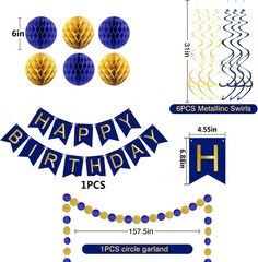 Blue Birthday Decorations, Happy Birthday Banner with Honeycomb Balls, Circle Do