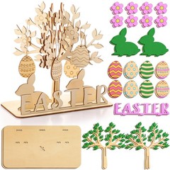 2 Set Egg Tree Wood Crafts DIY 8.6 Inch Tabletop Centerpiece Sign Painting