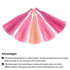 15Pcs Peach Pink, Pink, Rose Red Tassel Garland Banner with Rope
