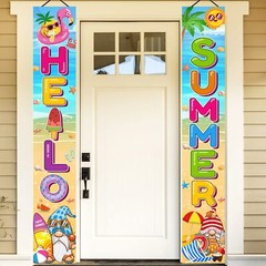 Hello Summer Decorations Beach Chair Gnome Door Banner Porch Sign Gift 71″ x 12″