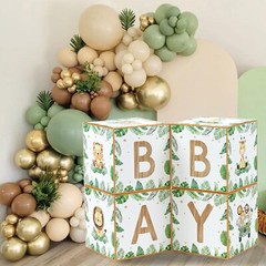 Safari Baby Boxes for Baby Shower Decorations – 4pcs Sage Green Woodland Anim…