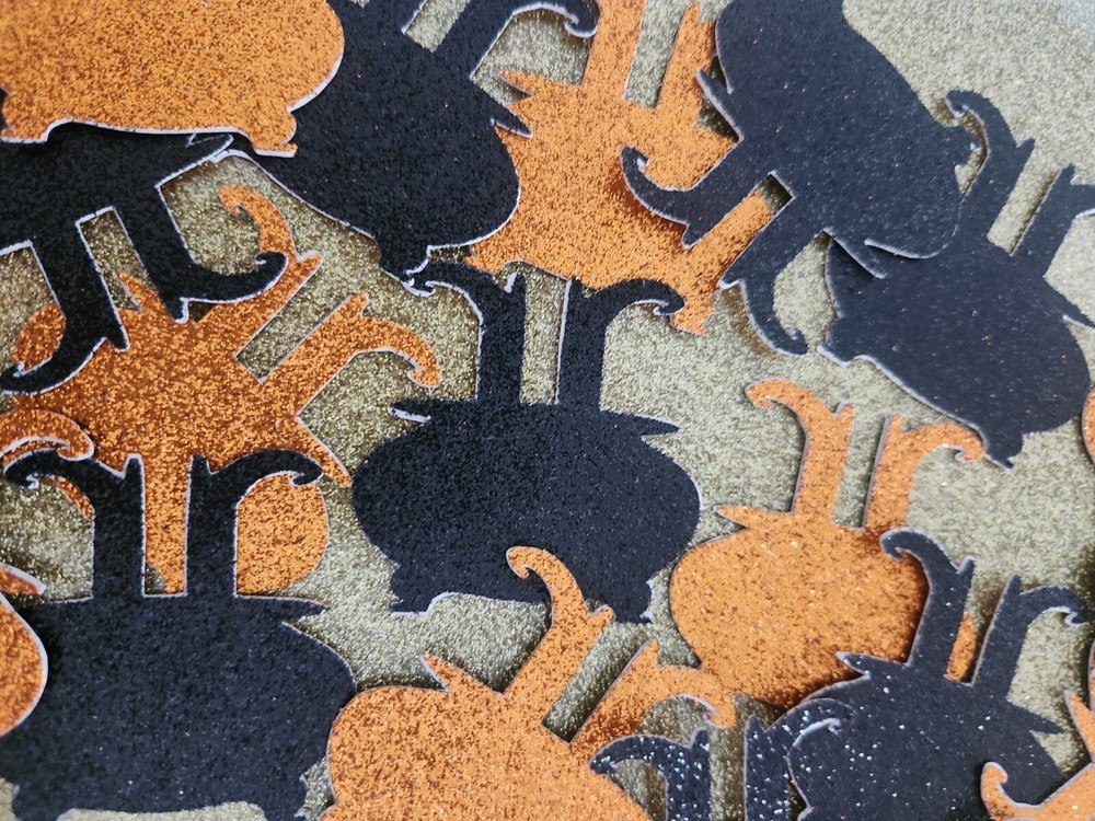 Halloween Witch Cauldron Die Cut Sparkle Black Orange Glitter Confetti 30piece